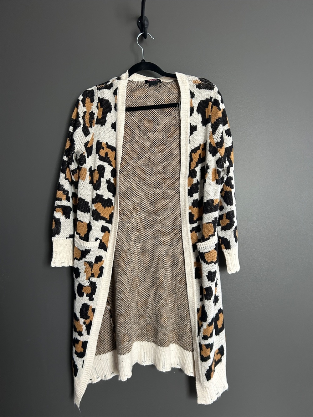 Leopard Print Open-Front Cardigan Sweater - Cream & Brown